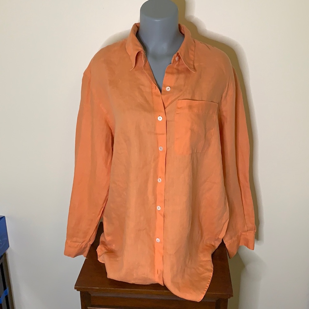 Vintage Liz Claiborne Orange Linen Shirt Size L